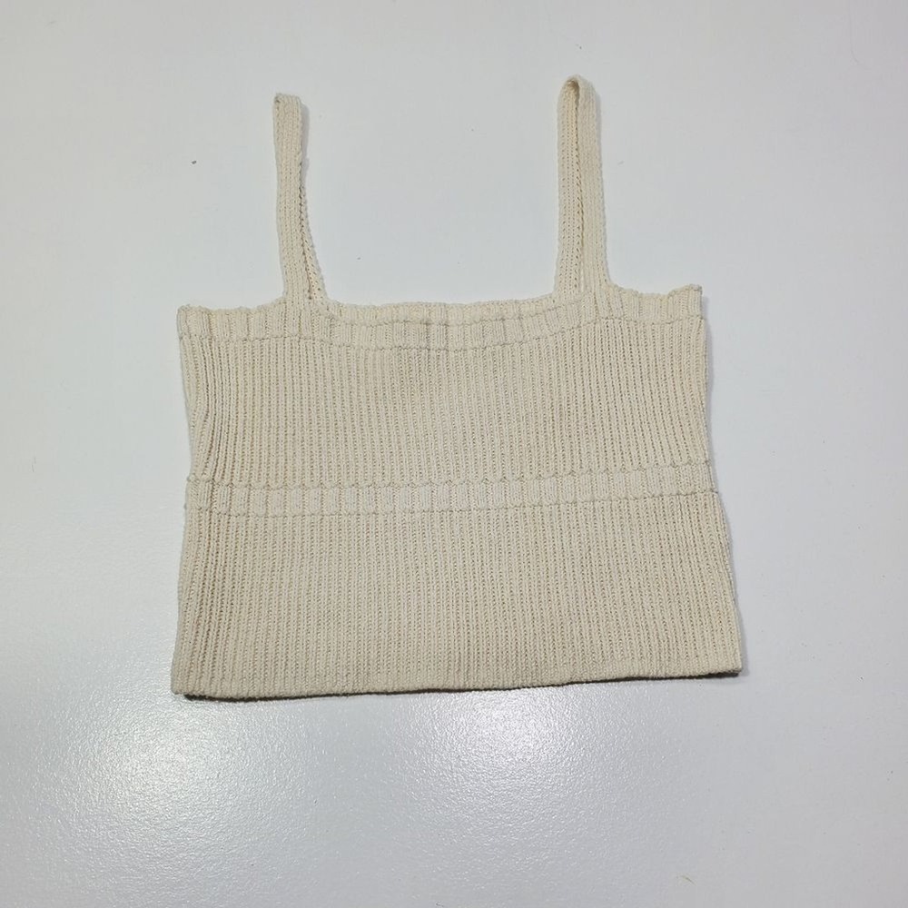 Zara Top Women‎ Medium Beige Ribbed Knit Crop Comfy Soft Lounge lightweight